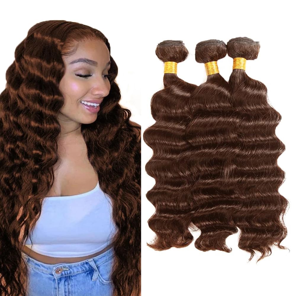 24 26 28 Inch #4 Chocolate Brown Bundles Human Hair Deep Wave 3 Bundles Brazilian Remy Hair 50 Grams/Bundle 10A Grade Unprocessed Virgin Hairs Dark Brown Bundle Weaves Extensions