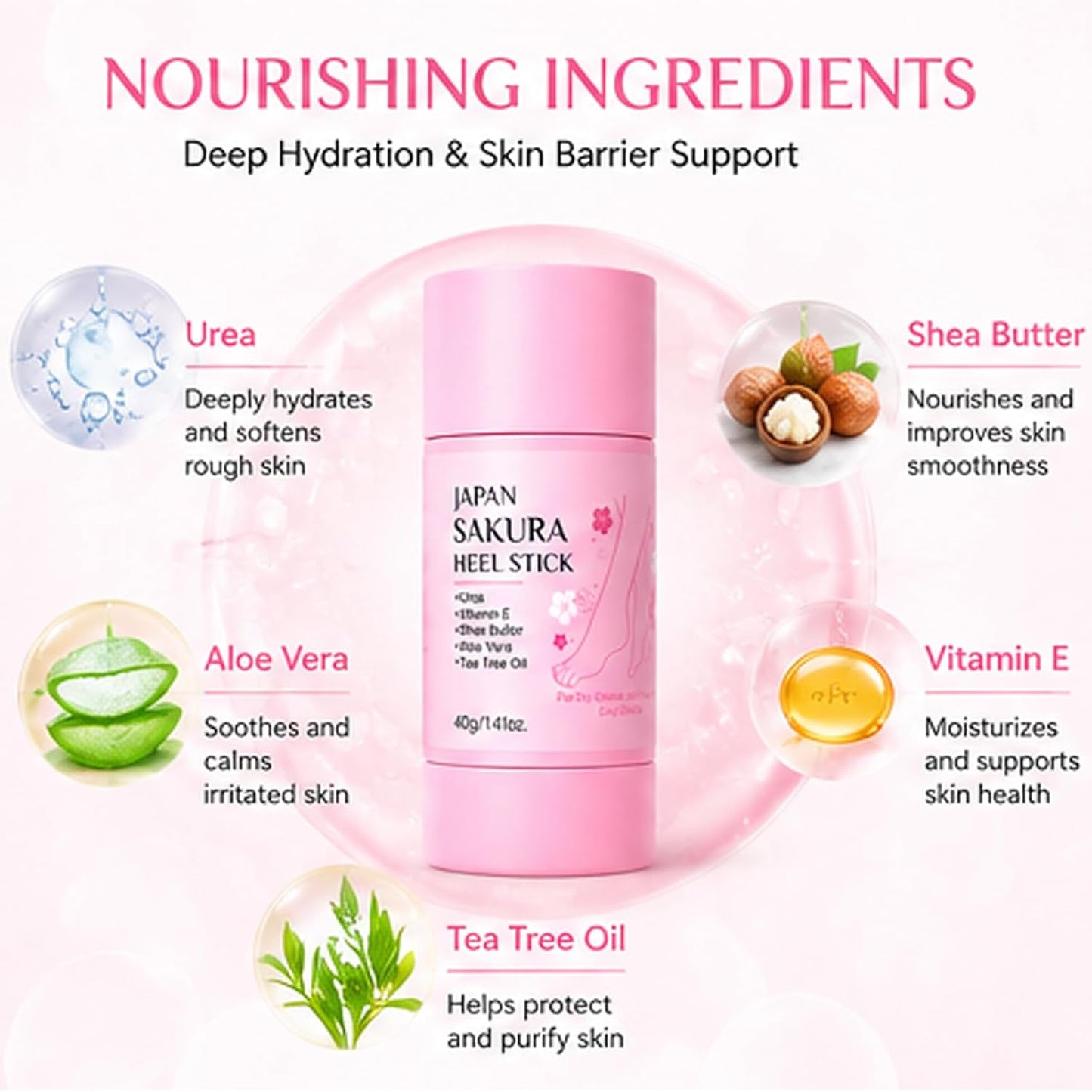 Sakura Foot Heel Stick - Cracked Heel Repair Balm with Shea Butter | 2 Pcs