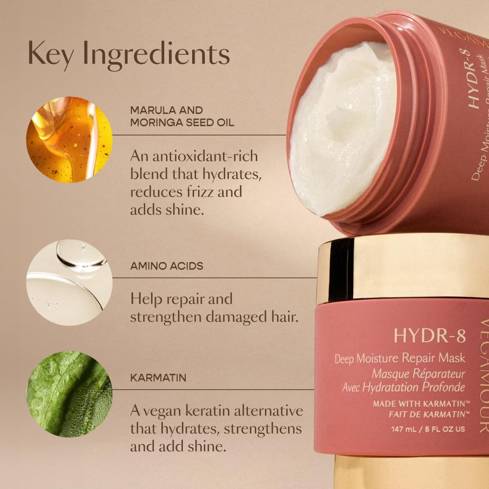 Vegamour Hydr-8 Deep Moisture Repair Mask | Ceramides & Milk Thistle for Dry, Damaged Hair - 5 Fl Oz