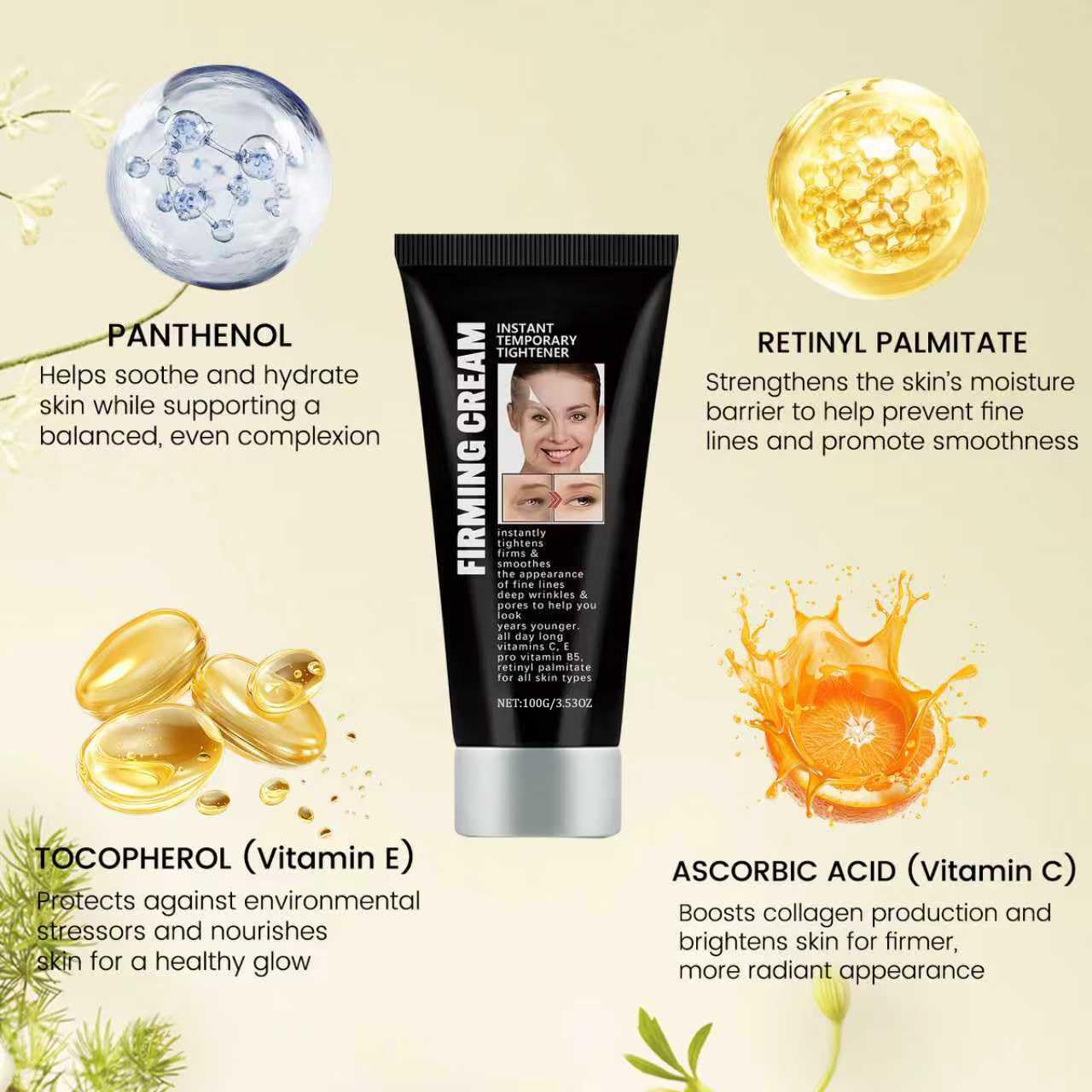 Instant Face Tightener Cream - Firming & Wrinkle Smoothing | Reduces Fine Lines & Pores, 3.53 oz