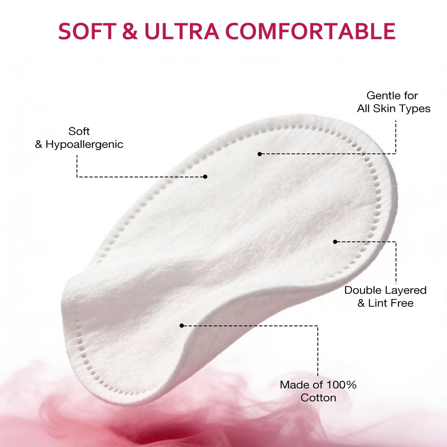600 PCS Cotton Rounds–100 Count (Pack of 6)-Soft, Absorbent, 100% Pure Cotton Face Pads for Makeup Removal, Skincare, Skin Care and Gentle Facial Cleansing - Lint Free Stitched Pads