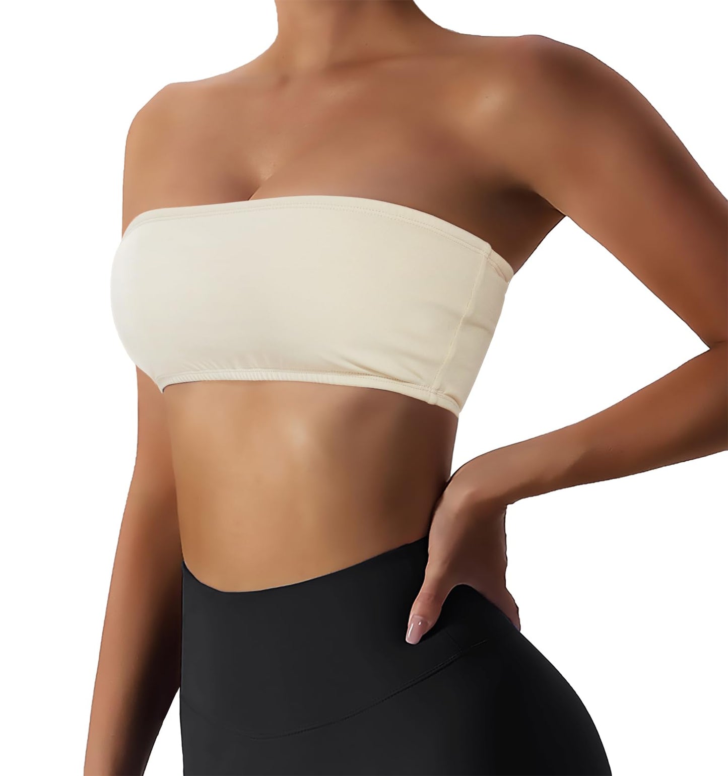 Boudaner Women’s Padded Bandeau Sports Tube Top Bra Strapless Wireless Solid Seamless Yoga Workout Bralette