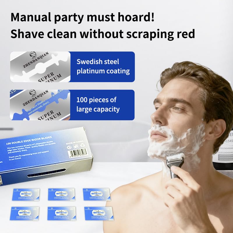 Premium Double Edge Razor Blades - 100 Pack Swedish Steel