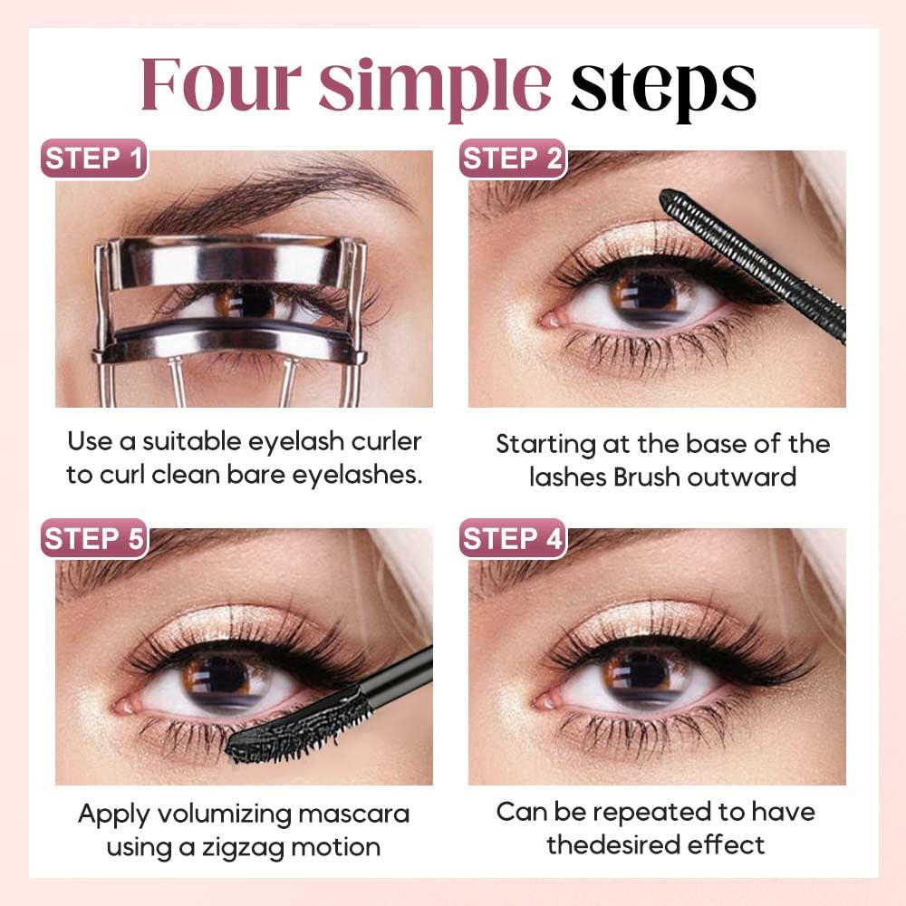 Waterproof Fibre Mascara, Tubular Mascara with Built-in Lash Primer, Volumizing Mascara for Daily Makeup, Natural And Non-Smudged (1pc)