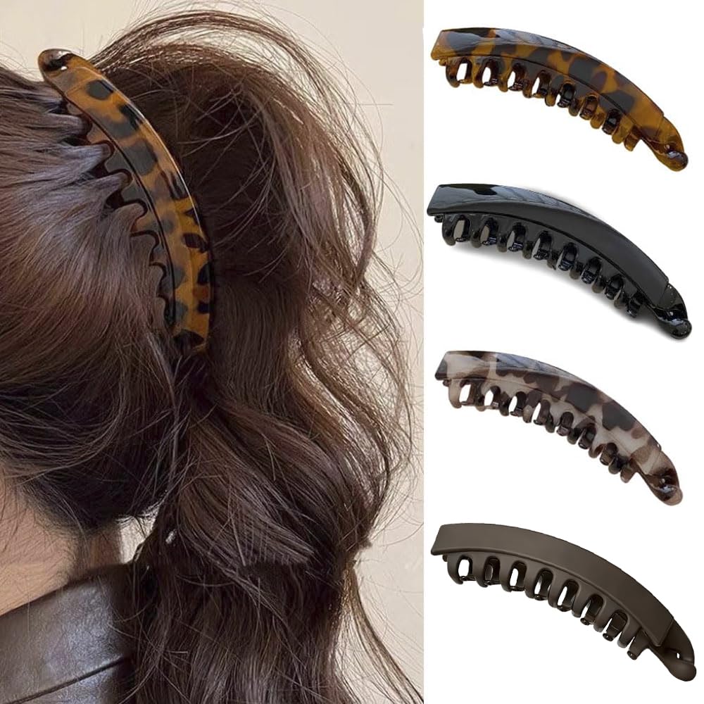 Banana Clips for Women - 80s No Crease Hair Accessories | 4-Pack for Thick & Thin Hair | Perfect for Ponytails & Updos