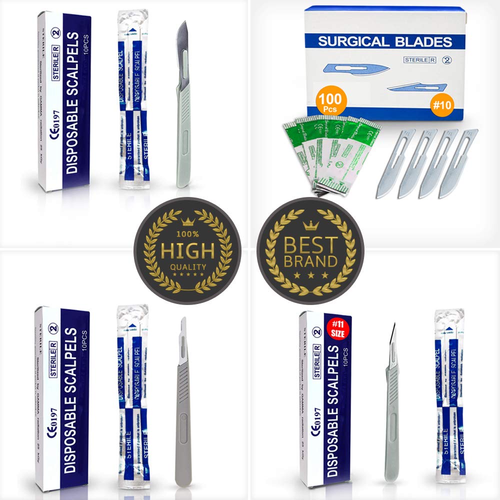 Pack of 15 Surgical Blades 10 and Stainless Steel Scalpel Handle, Size 10 Scalpel Blades with Scalpel Handle, High Carbon Steel Dermablade Scalpels Surgical 10 Blades, Dermaplaning Tool for Face