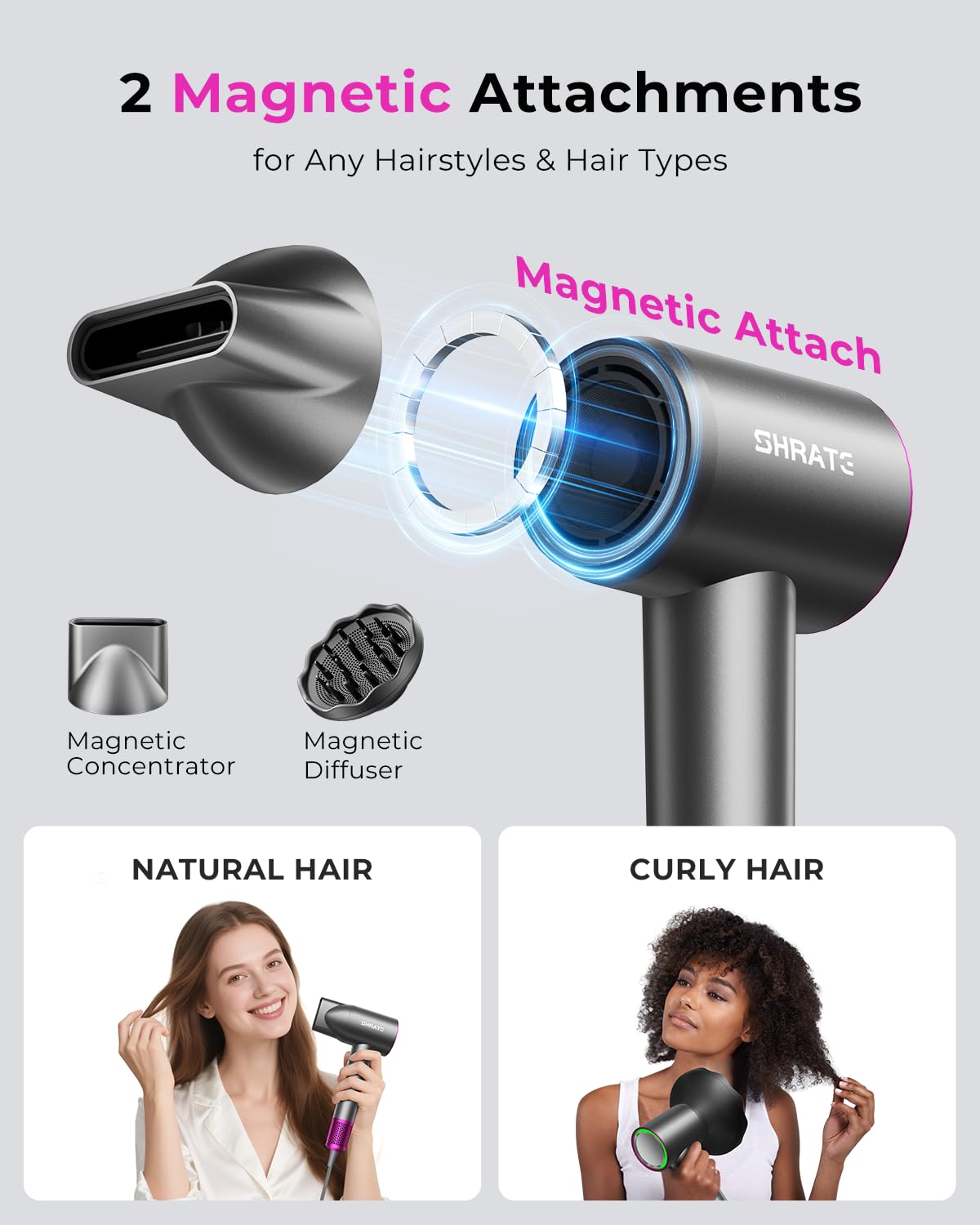 Professional High-Speed Ionic Hair Dryer - Ultra-Fast Drying, 500 Million Negative Ions | Compact Blow Dryer with Magnetic Diffuser for All Hair Types