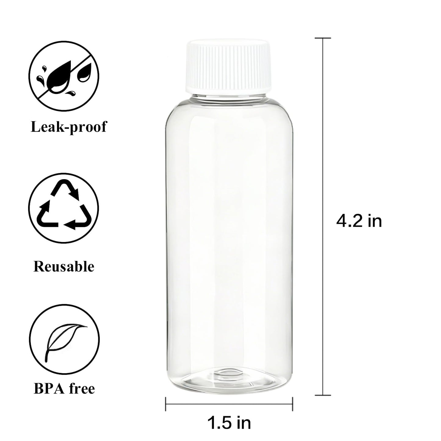 DNSEN Travel Size Empty Mouthwash Bottles 3.4 oz, White Screw Cap, Clear Toiletry Containers, 5 Pack