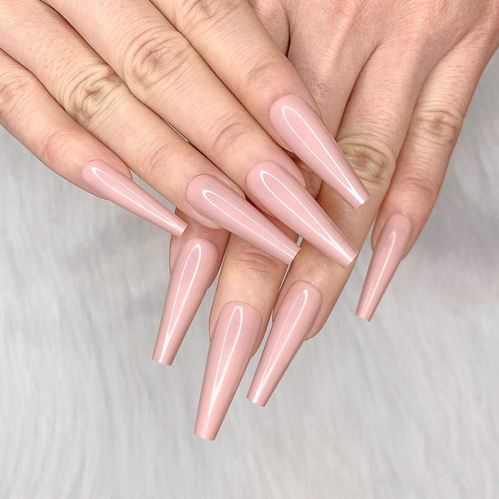 Ballerina Long Coffin Glossy Fake Nails - 24pcs Red Press-On Nail Tips for Women