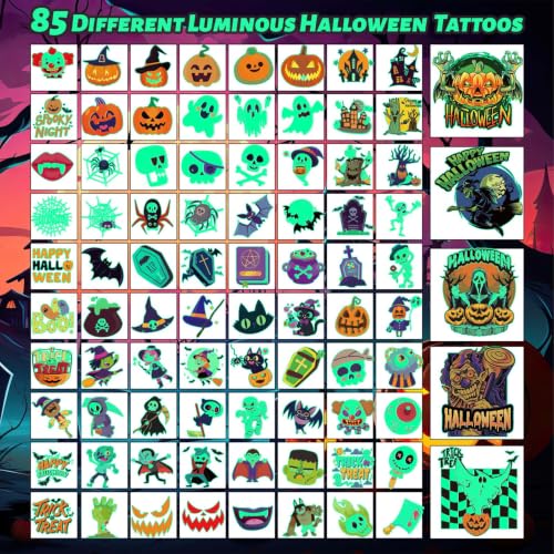 Glow in the Dark Halloween Temporary Tattoos for Kids - 340 Pack