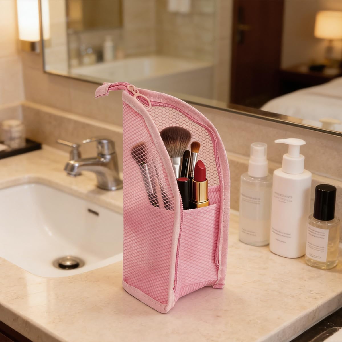 Standing Toiletry Bag | Portable Lightweight Travel Toiletry Cosmetic Brush Compartment | Eva Makeup Toothbrush Bags with Zipper Mesh Pocket | Travel Toiletry Storage Organizer for Woman and Man