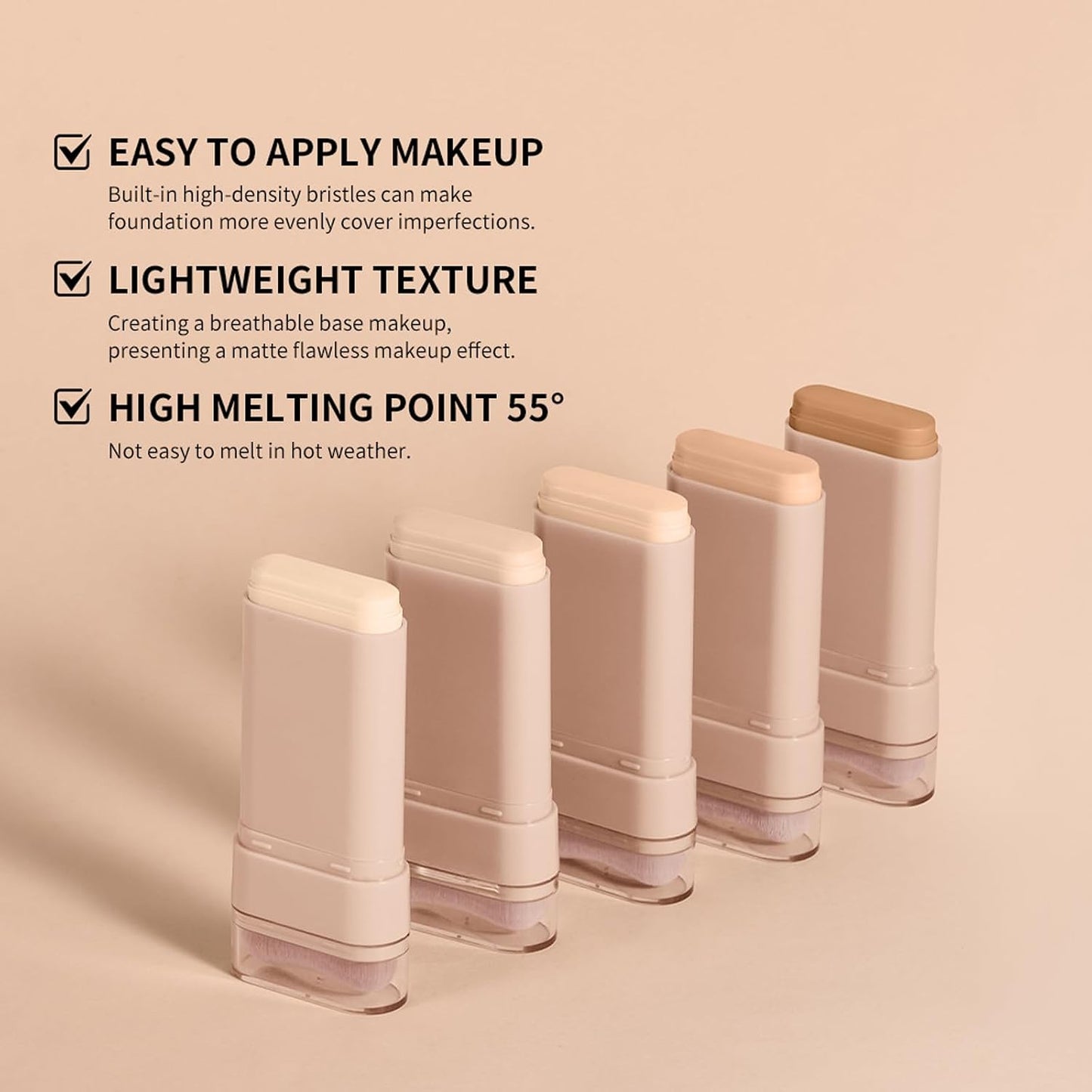 Beauty Balm Serum - Dual-Ended Eraser Foundation Stick with Brush | Full Coverage Korean Makeup in #3 Warm Beige