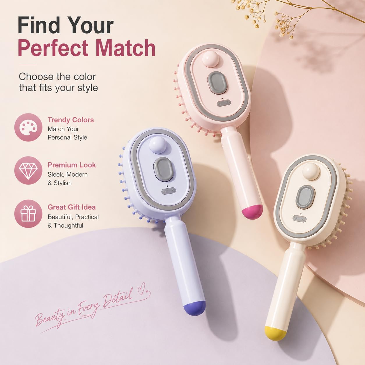 Electric Spray Massage Comb Rechargeable 3 in 1 Water Mist 8 54 x 3 07 Self Cleaning Detangling Brush Pink