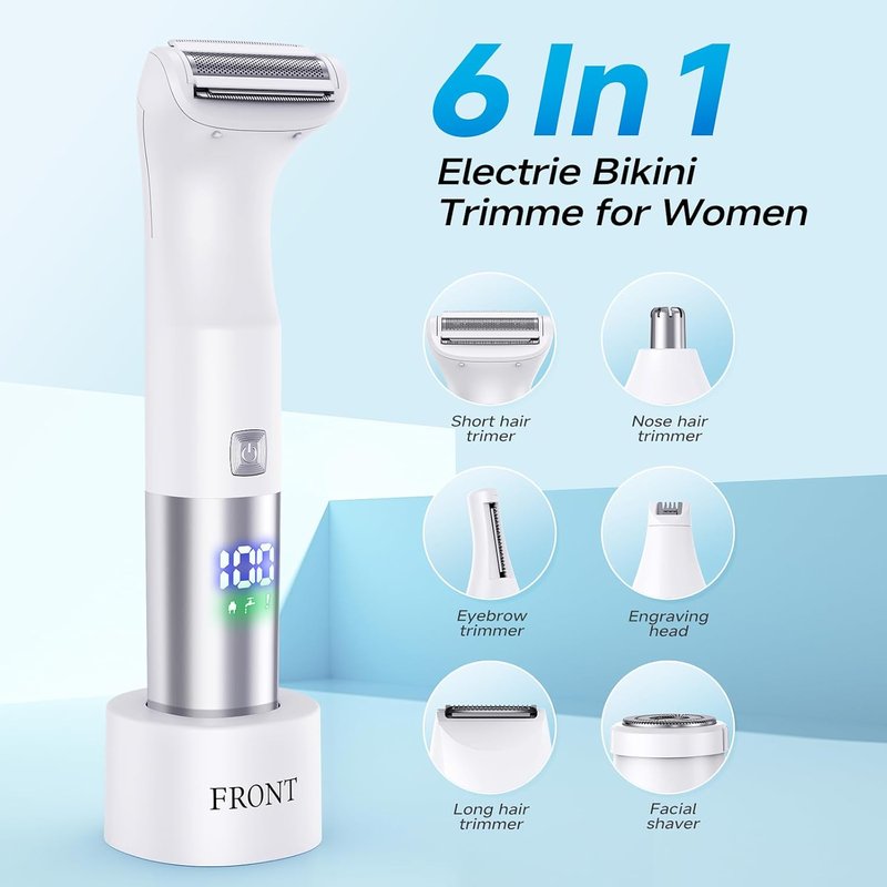 Bikini Trimmer for Women - 6-in-1 Cordless Electric Razor, IPX7 Waterproof Hair Remover for Face, Body & Sensitive Areas