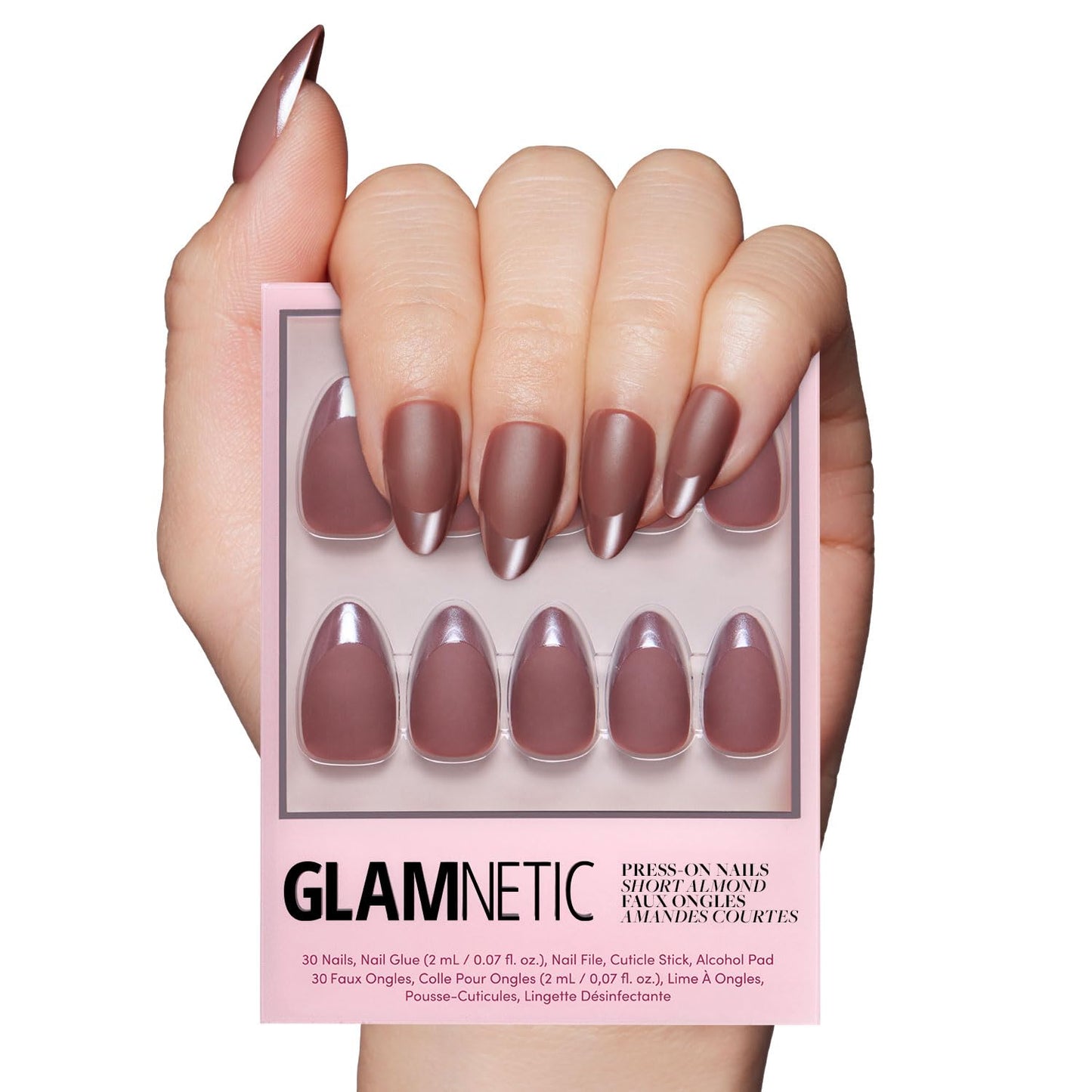 Press On Nails - Caviar | Semi-Transparent Short Almond Shape, Salon Quality | 30 Nail Kit with Glue, 15 Sizes Available