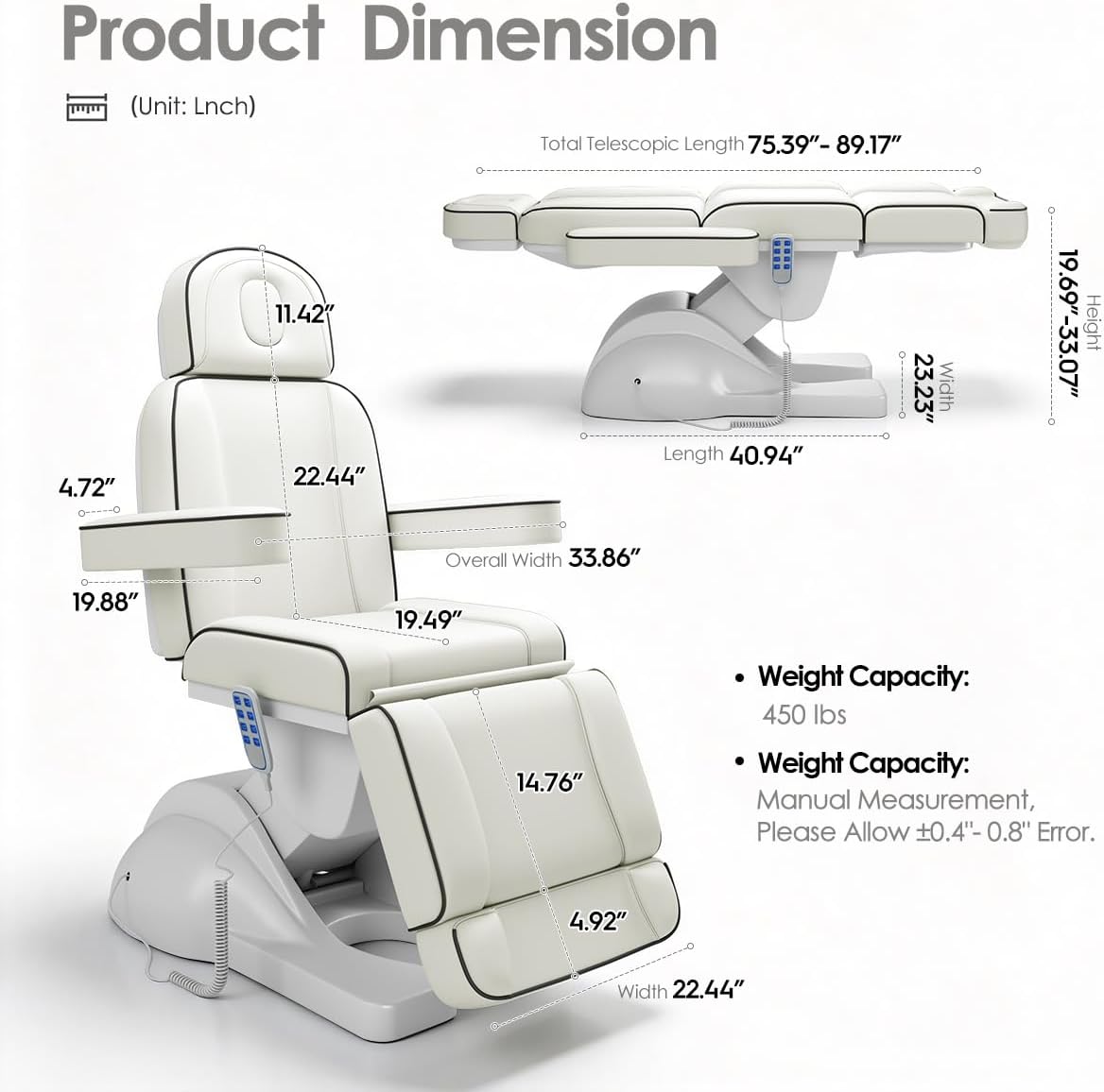 Electric Facial Massage Bed - 3 Motors for Estheticians | Adjustable Tattoo Chair for Ultimate Comfort