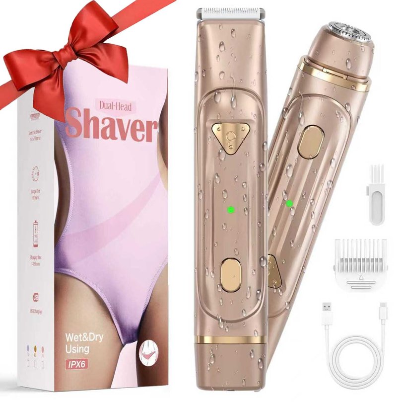 Bikini Shaver - Electric Bikini Trimmer for Women, 2-in-1 Waterproof Shaver (Light Gold)