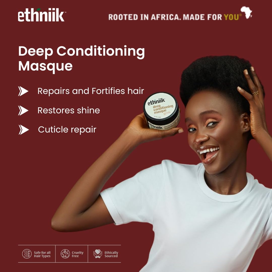ETHNIIK Deep Conditioning Masque – Intense Hair Treatment for Dry & Damaged Hair | Revitalizes, Softens & Adds Shine | With Coconut Oil, Aloe Vera, Honey & Vitamin E – 10.1 fl.oz
