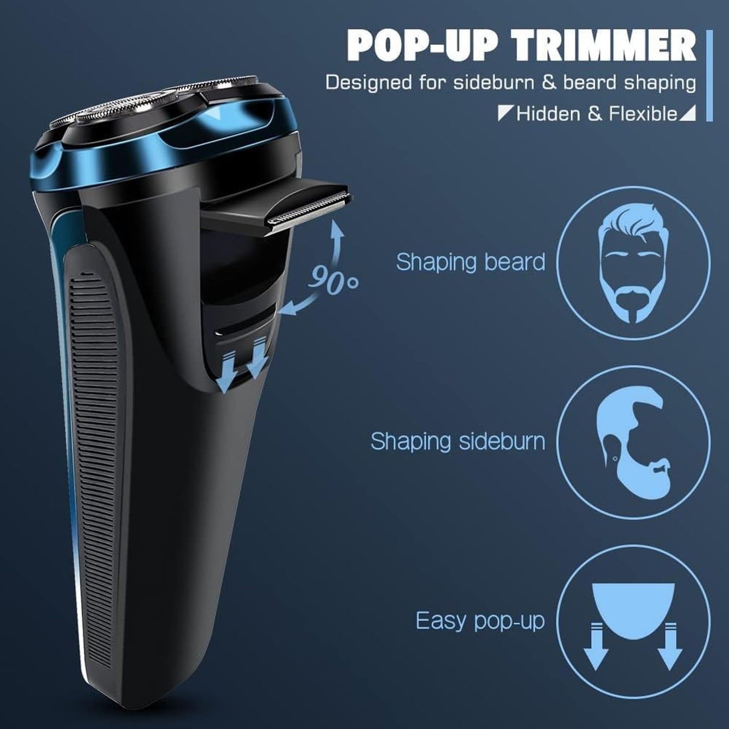 Snapbuy Electric Razor for Men, Snapbuy Electric Razor Pro of Father, 4D Floating Head Rotary Shaver, Ipx7 Waterproof Electrical Razors, Wet & Dry Fast Charging Electrical Shaver LCD Display (Blue)