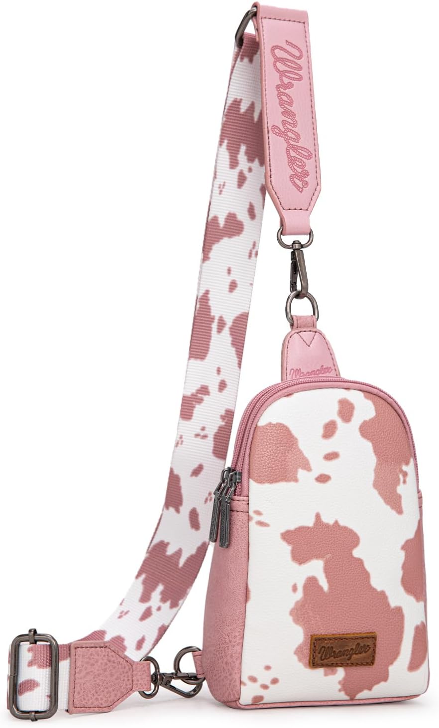 Wrangler Cow Print Crossbody Bag for Women - Western Sling Purse with Adjustable Strap
