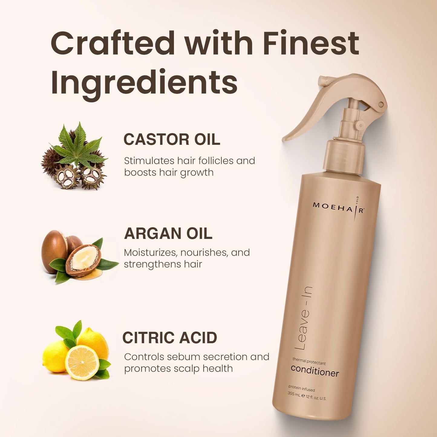 Leave-in Conditioner for Curly Hair - Protein & Argan Oil Infused | 12 Fl. Oz. | Detangler Spray for Men & Women | Sulfate & Paraben Free