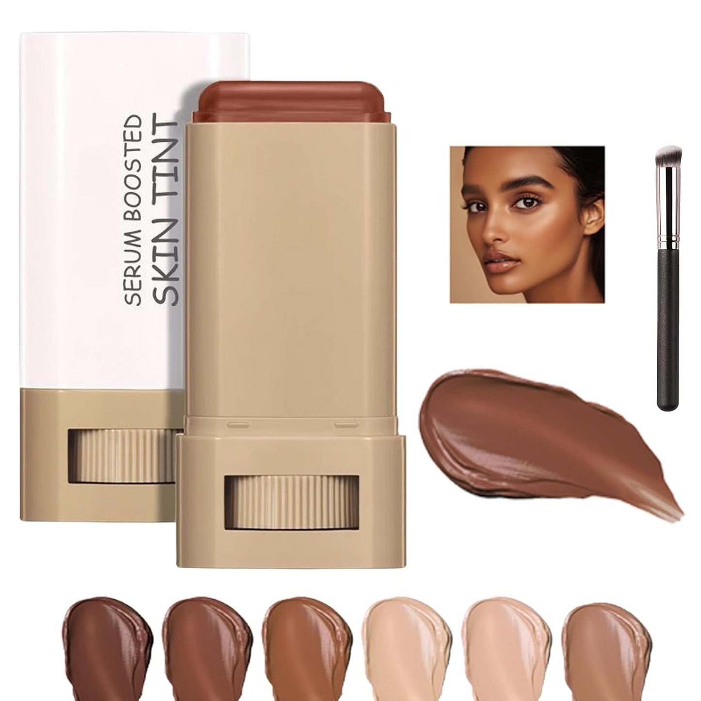 Skween Beauty Skin Tint for Black Women - Hydrating Tinted Serum Foundation Stick | Natural Finish (6#)