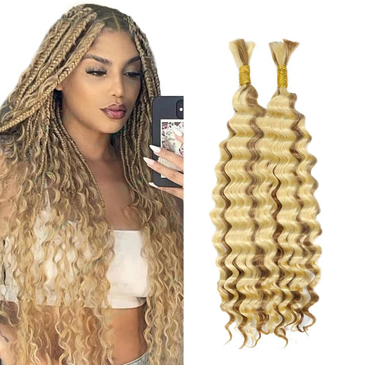 613 Boho Human Hair 613 Boho Hair For Braiding Highlight Blonde Braiding Pre Stretched Deep Curly Wave Ombre 613 Blonde Braids No Weft HuxoWax Color 613 Braids 22 22 Inch