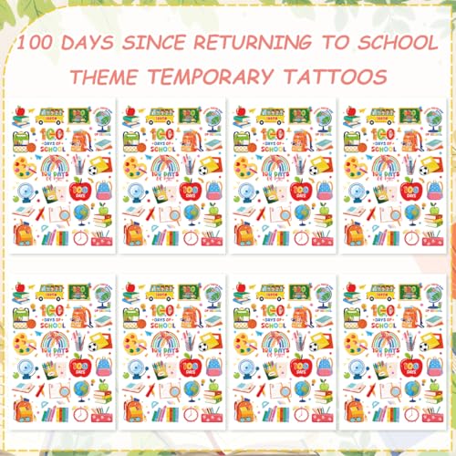 8 Sheets 200+ School Themed Temporary Tattoos for 100 Days Celebration & Party Favors