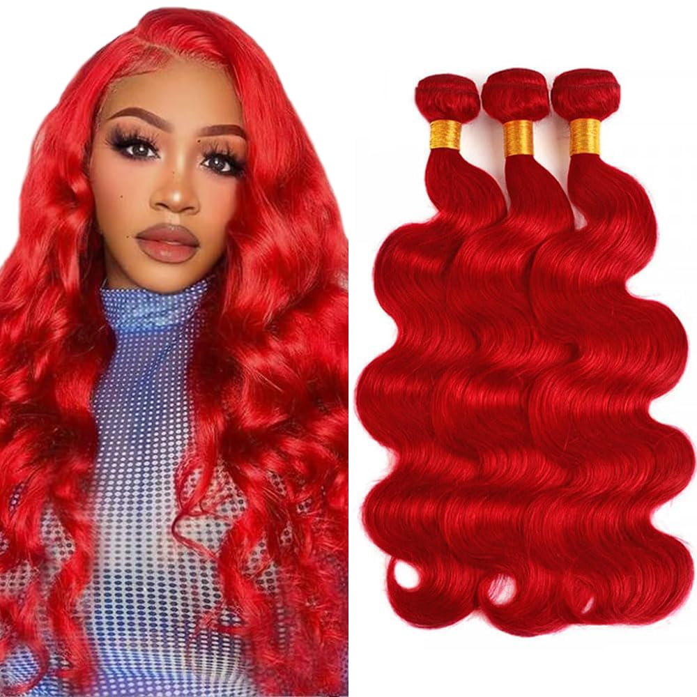 Red Human Hair Bundles Fire Red Body Wave Bundles 18 20 22 Inch Brazilian Virgin Remy Hair 3 Bundles Soft And Shiny Burgundy Hair Weave