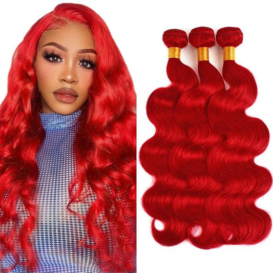 Red Human Hair Bundles Fire Red Body Wave Bundles 18 20 22 Inch Brazilian Virgin Remy Hair 3 Bundles Soft And Shiny Burgundy Hair Weave