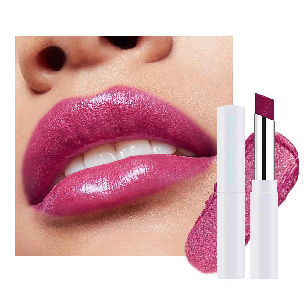 Mauve Pink Shimmer Metallic Moisturizing Glow Plumping Lipstick Makeup, Lipstick with Metallic 3D Shine Lightweight Hydrating Formula, Glitter Lip Gloss Stain Long Lasting Waterproof (07#Mauve Pink)