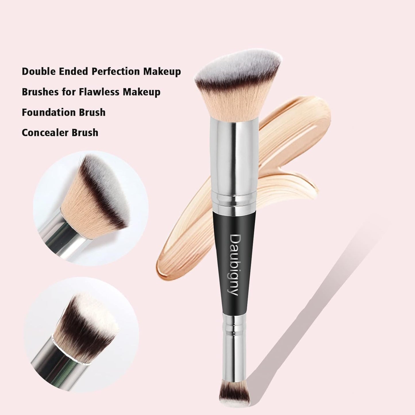 Dual-Ended Foundation & Concealer Makeup Brush - Premium Luxe Tapered Design for Flawless Blending