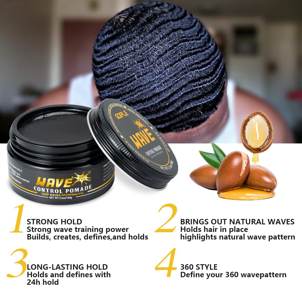 Wave Pomade for Men - Strong Hold Hair Cream for Layered Waves | Moisture & Silky Shine, 4 oz