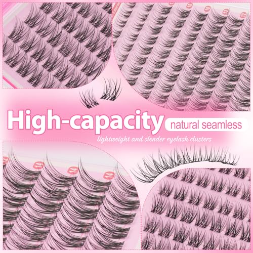 Natural Lash Clusters Kit Short Wispy Eyelash Clusters 8-14MM Clear Band Cluster Lashes Extensions Kit 120Pcs CC-Curly Daily Exquisite Eyelashes Clusters with Bond and Seal and Tweezers