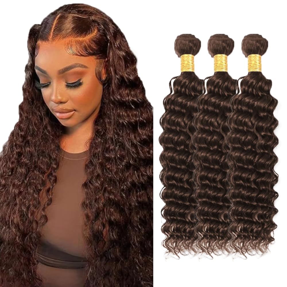 28 30 32 inch Brown Human Hair Bundles #4 Deep Wave Bundle Dark Brown Wet and Wavy 3 Bundles #4 Color 150g