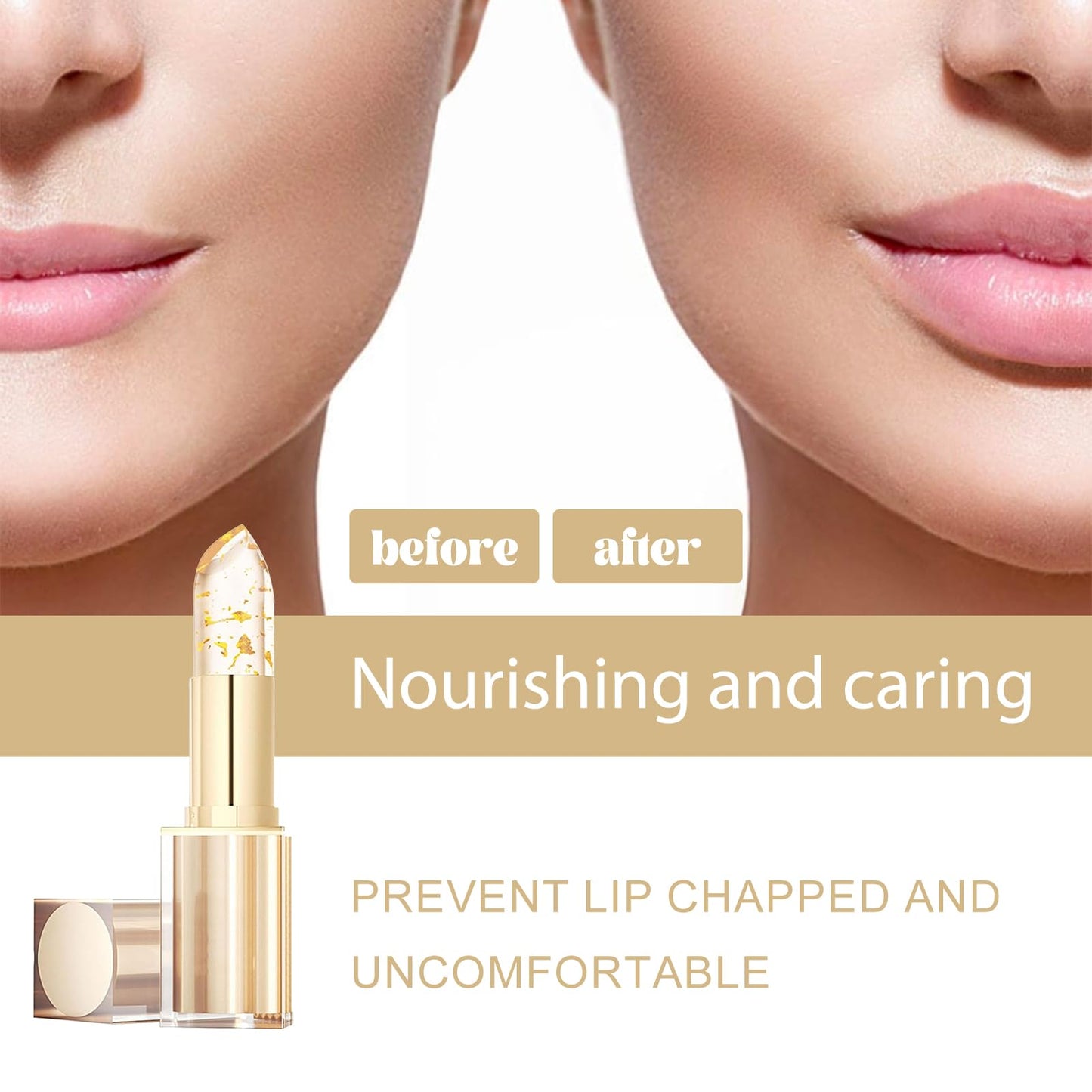 POOLJOY 2PCS Transferproof Color Changing Lipstick, Gold Crystal Ph Lipstick Color Changing, Long Lasting 24 Hours Moisturizing Glossy Shine Lip Gloss for Women