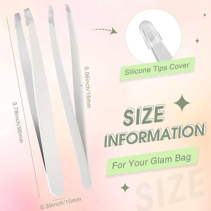 Mudder 12 Pcs Eyebrow Tweezers Set for Facial Hair Stainless Steel Slanted Tip Tweezers in Bulk for Men and Women(White)
