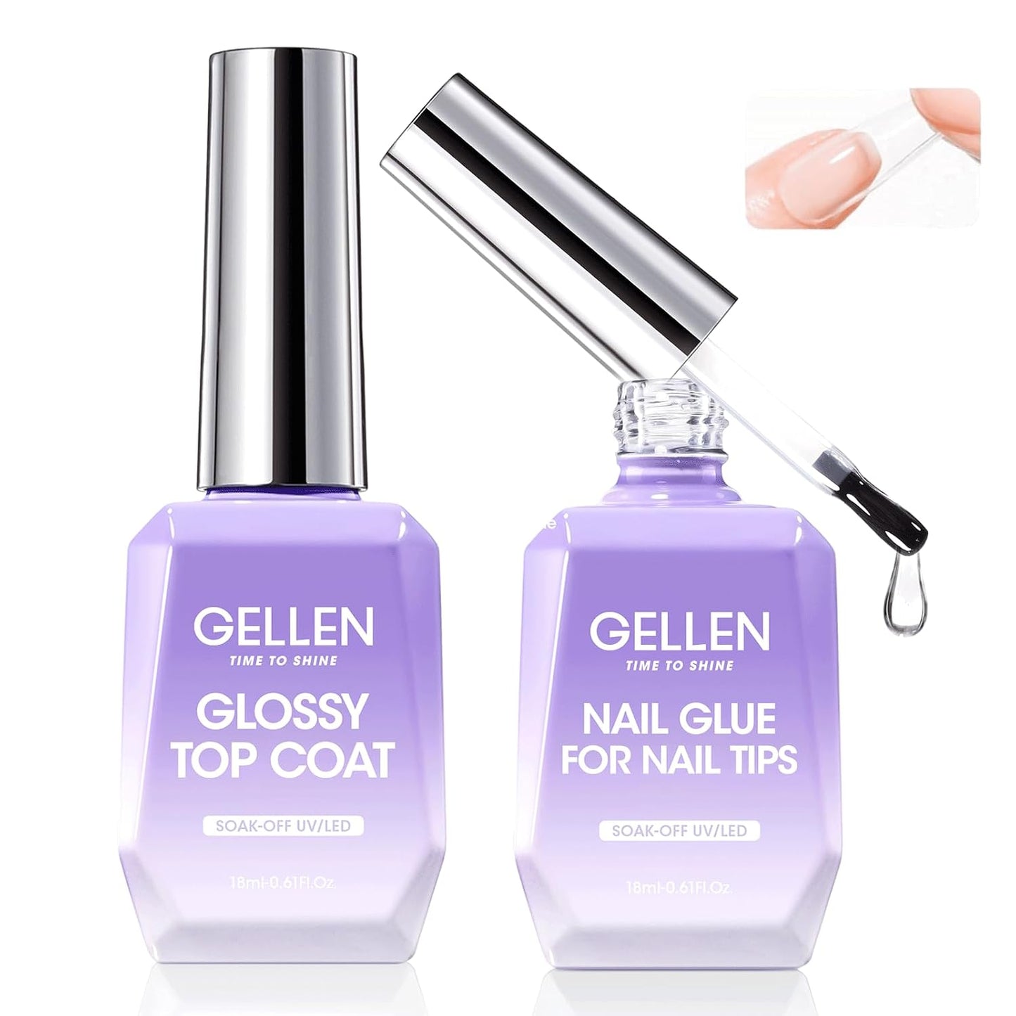Gellen 4 in 1 Nail Glue Gel - No Wipe Top Coat for False & Acrylic Nails | 18ML Long-Lasting Manicure Kit