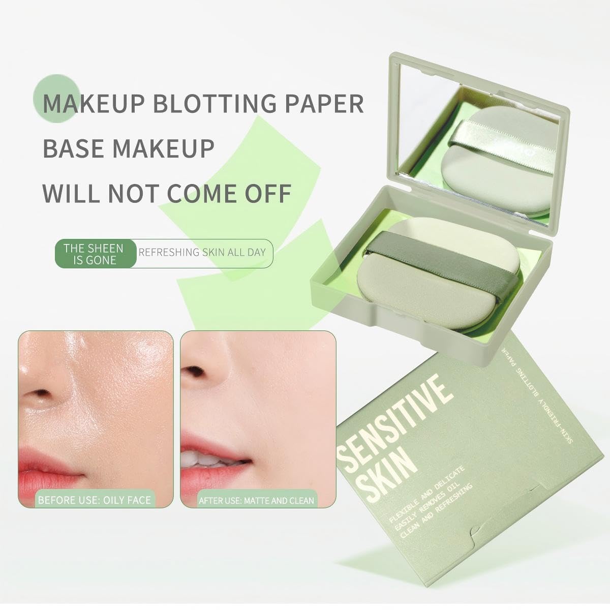 300 Sheets Oil Blotting Sheets for Face - Natural Wood Pulp, Mirror Kit
