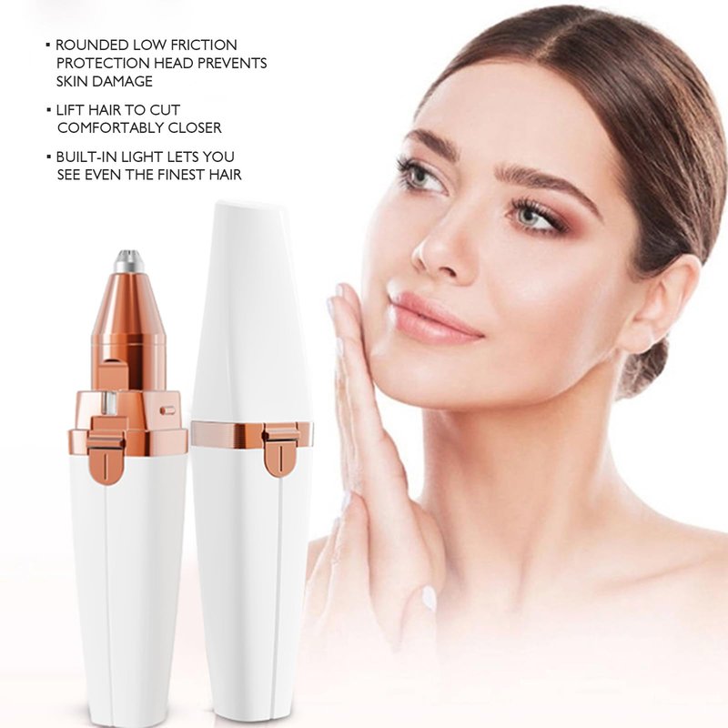 Facial Hair Remover, Eyebrow Trimmer, Portable 2 in 1 Razor & Portable Electric Shaver Painless for Women, Hair Removal Device with Led, Womens Facial Hair Shaver for Eyebrows（Batteries Not Included）