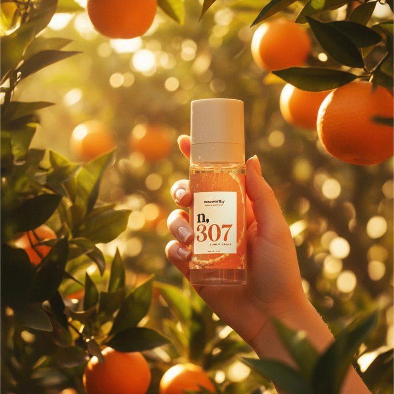 Noteworthy n,307 Sunlit Grove Body Mist – Mandarin • Clementine • Basil • Sandalwood • Cypress • Vanilla Milk | Refreshing, Light, Gender-Neutral Fragrance Mist, Travel-Friendly