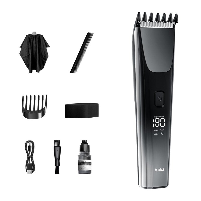 beici Hair Clippers for Men and Kids Adjustable Length Trimmer Haircut Professional Haircuts Tool Grooming 6 Kit LED Screen Display Fast Charge for Family Black