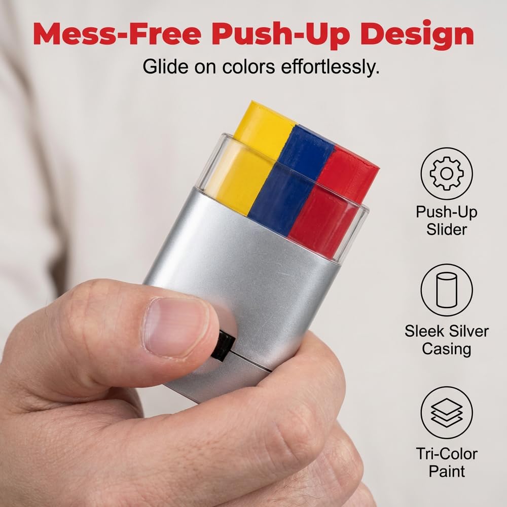 Red White and Blue Face Paint Sticks | Washable Body Paint for Sports Fans - Perfect for Baseball, Soccer, Football Events