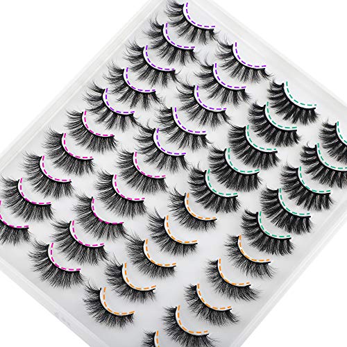 JIMIRE 20 Pairs False Eyelashes 4 Styles Mink Fluffy Pack 3D Volume