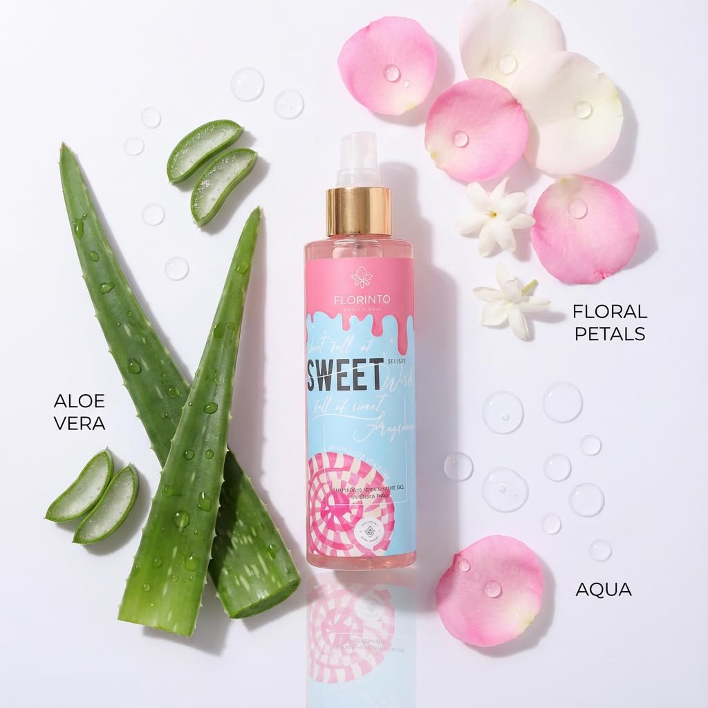 FLORÍNTO Body Mist - Aloe Vera Hydrating Spray for Sensitive Skin - Soothing, Non-Sticky Formula | 200 ml (Sweet)