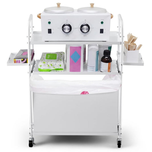 DaisyInner Foldable Waxing Cart Trolley with Wheels 3 Tier Rolling Esthetician Wax Cart with Dirt Bucket and Pull out Tray, 12"L x 26"W x 37"H, Wax Tool Storage Station for Beauty Salon Spa Massage