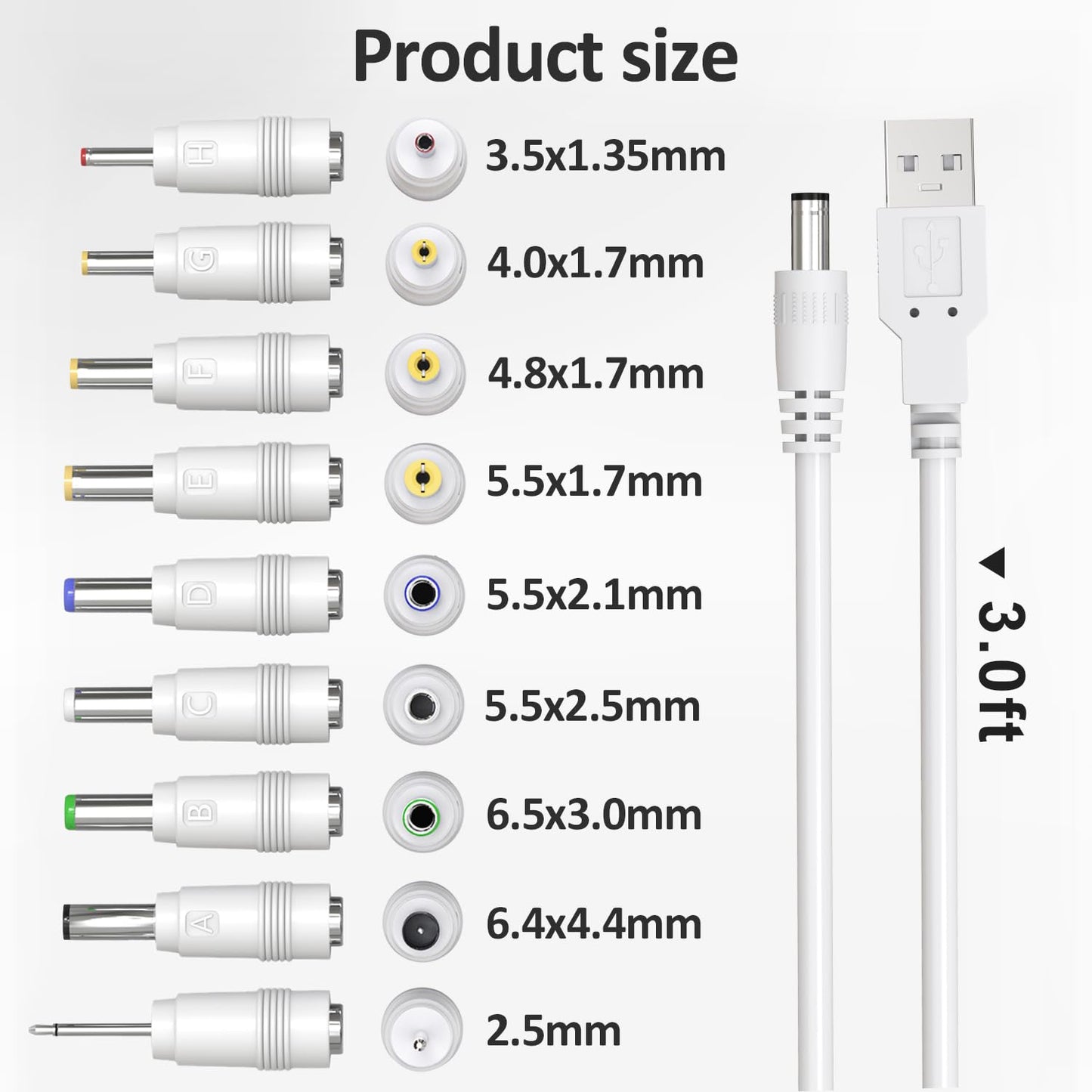 Cordro USB to DC 5V Power Cord, Universal DC Plug Jack Charging Cable with 9 Adapters for Moon Lamp, Massage Wand, Router, LED Light, Mini Fan, Speaker and More Devices (White)