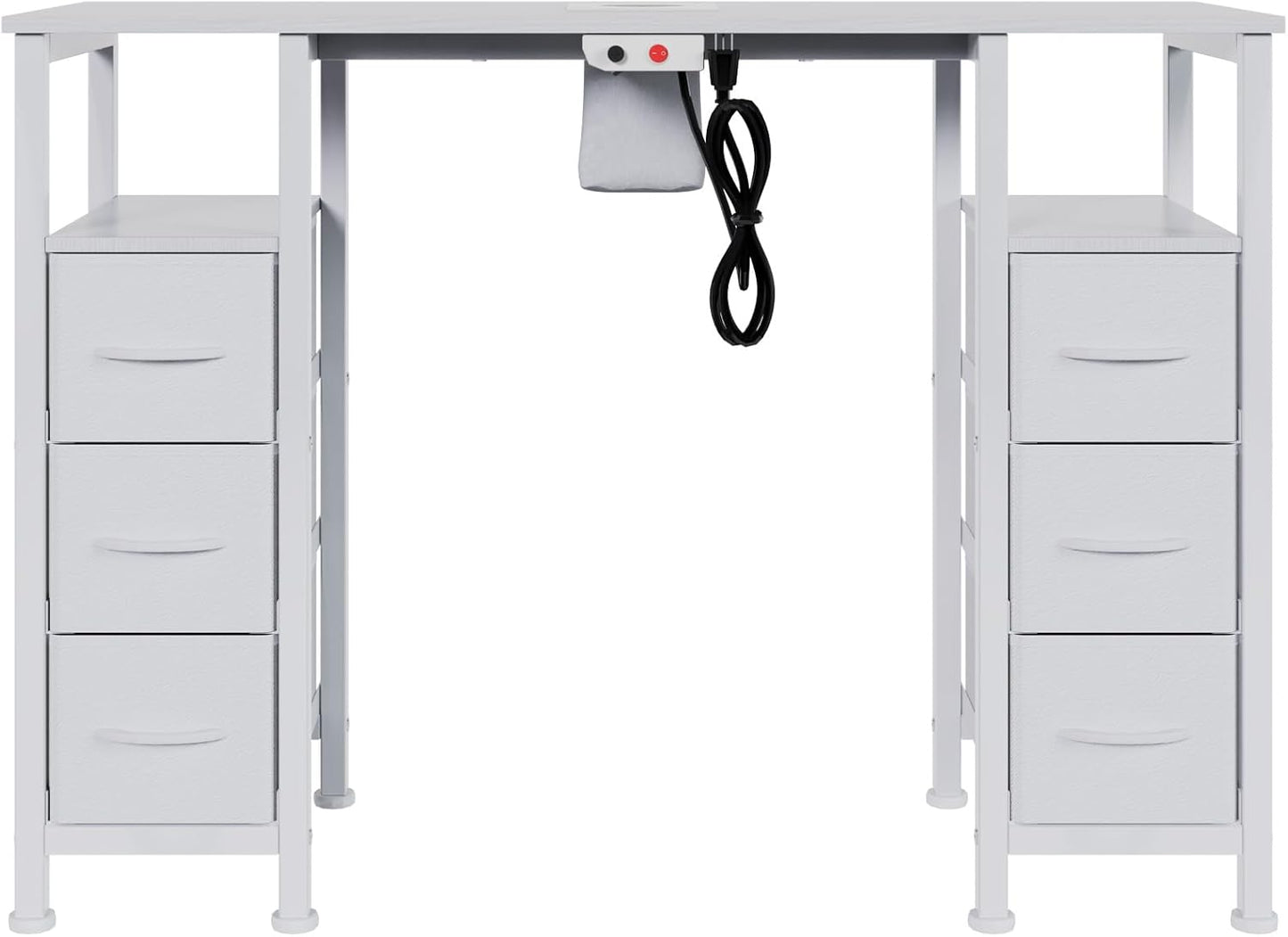 Manicure Table - Nail Tech Desk with Electric Dust Collector & 6 Storage Drawers | White Beauty Workstation