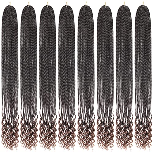 24-Inch Pre-Looped Box Braids Crochet Hair with Curly Ends - 8 Packs