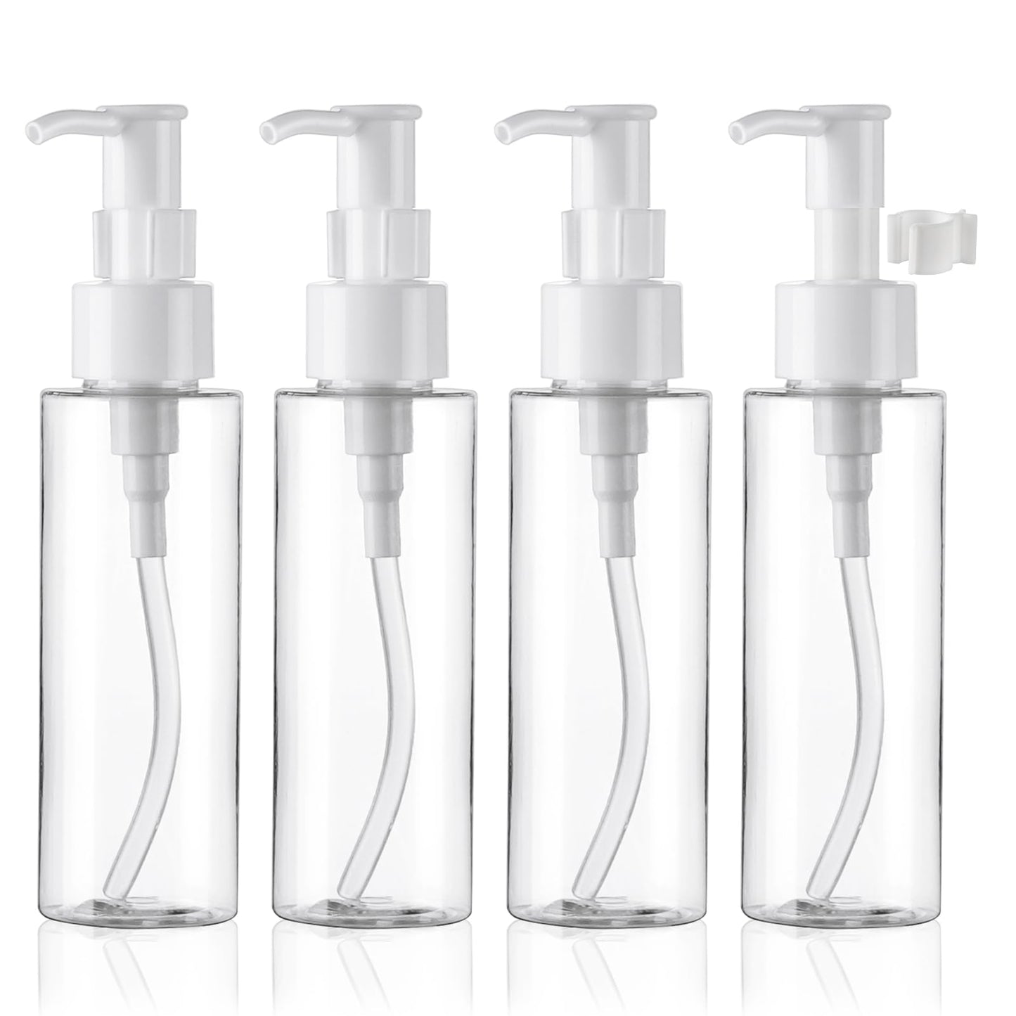 Cosywell Empty Plastic Pump Bottles Dispenser TSA Approved 3.4oz 4 Pack Portable Empty Refillable Container Clear Plastic Lotion Pump Dispenser Bottle for Facial Cleansing Oil Shampoo Shower Gel